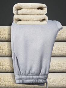 Men's Solid Plain Casual Warm Fleece Drawstring Pants - Grey - View 1