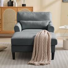 Moderno sofá chaise longue de 61" para interior, sofá cama chaise longue de terciopelo de gran tamaño con cojín, sofá reclinable tapizado con asiento profundo para sala de estar, apartamento y dormitorio - Gris Oscuro - Ver 9