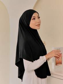 1pc Ready-To-Wear Instant Hijab Scarf, Women Plus Size Stretchy Solid Color Convenient Headscarf For Dress - Multicolor - View 7