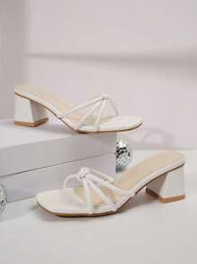 Giày cao gót đế vuông phong cách Pháp, giày lười cho nữ, mùa hè - trắng - Xem 4