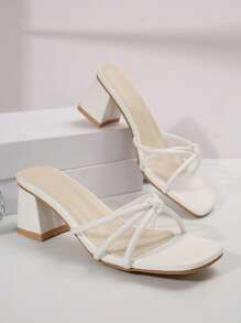 Giày cao gót đế vuông phong cách Pháp, giày lười cho nữ, mùa hè - trắng - Xem 6