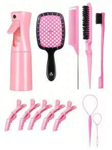 Bộ dụng cụ tạo kiểu tóc 12 món kèm lược, cọ chải lông mày, bình xịt, dây buộc tóc, kẹp, bộ dụng cụ kết hợp tiện dụng phù hợp với mọi người - dụng cụ tạo kiểu tóc - Xem 23