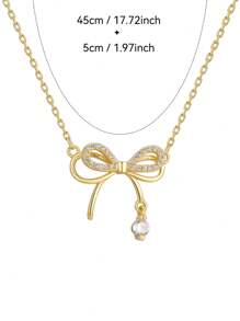 Artepollo 1pc 925 Sterling Silver Hypoallergenic Bow Pendant Necklace, Inlaid With Sparkling Cubic Zirconia, Cute & Elegant, Gift Box Packaging, Gift For Kids, Friends, Back To School