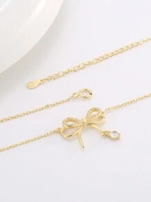 Artepollo 1pc 925 Sterling Silver Hypoallergenic Bow Pendant Necklace, Inlaid With Sparkling Cubic Zirconia, Cute & Elegant, Gift Box Packaging, Gift For Kids, Friends, Back To School