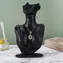 1 pieza Soporte de exhibición de busto de maniquí de resina creativo para almacenamiento de joyas como collares y aretes, modelo de retrato, vitrina, regalo para mujeres - Negro - Ver 22