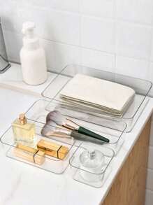 1pc/4pcs/5pc/6pcs/7pc/10/25pcs Transparent Cosmetic Storage Box, Drawer Storage Box, Compartmentalised Storage Containers, Freely Combinable, Cosmetic Organiser, Suitable For Home, School, Dormitory, Office Storage,Ideal For Home Storage And Organisation, Suitable For Women's Gift Boxes, Holiday Gift Boxes, Valentine's Day Gift Boxes, Valentine's Day Decorations,Girlfriend Gifts.