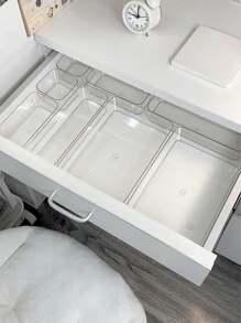 1pc/4pcs/5pc/6pcs/7pc/10/25pcs Transparent Cosmetic Storage Box, Drawer Storage Box, Compartmentalised Storage Containers, Freely Combinable, Cosmetic Organiser, Suitable For Home, School, Dormitory, Office Storage,Ideal For Home Storage And Organisation, Suitable For Women's Gift Boxes, Holiday Gift Boxes, Valentine's Day Gift Boxes, Valentine's Day Decorations,Girlfriend Gifts.