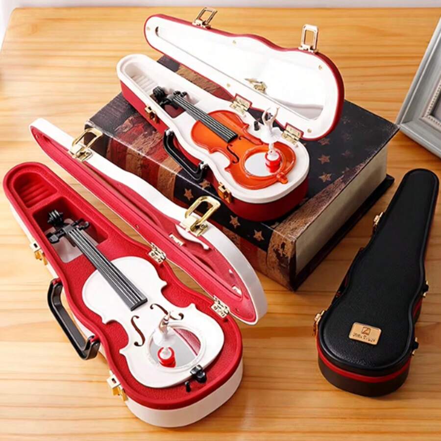 Violin Shaped Music Box With Dancing Ballerina - Đỏ - Xem 1