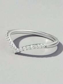 1 chiếc nhẫn bạc S925 hình chữ V đính đá Cubic Zirconia, trang sức sáng bóng, món quà lý tưởng cho phái nữ nhân ngày Valentine. - Bạc - Xem 8
