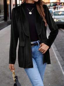 Women's New Fashionable Single-Button Long Sleeve Commuter Elegant Blazer, Velvet Fabric Suitable For Christmas, New Year Party, Colleague Gathering - Black - View 5