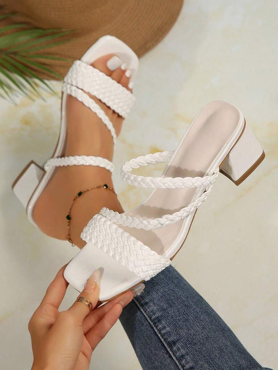 Dép quai ngang đế dày cho nữ, Dép quai đan thời trang, Dép sandal mùa hè ngoài trời - trắng - Xem 1