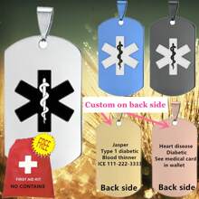Personalized Medical Alert Necklace For Men Women, Free Engraving ICE Awareness ID Namplete Pendant With Chain, Custom Medic Identification Jewelry For Emergency, With Aid Bag