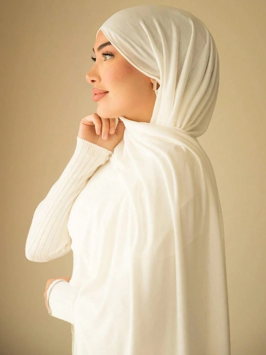 1 chiếc khăn trùm đầu bằng vải cotton modal màu trơn thanh lịch cổ điển. Khăn trùm đầu dài kiểu khăn choàng, thích hợp để mặc hàng ngày