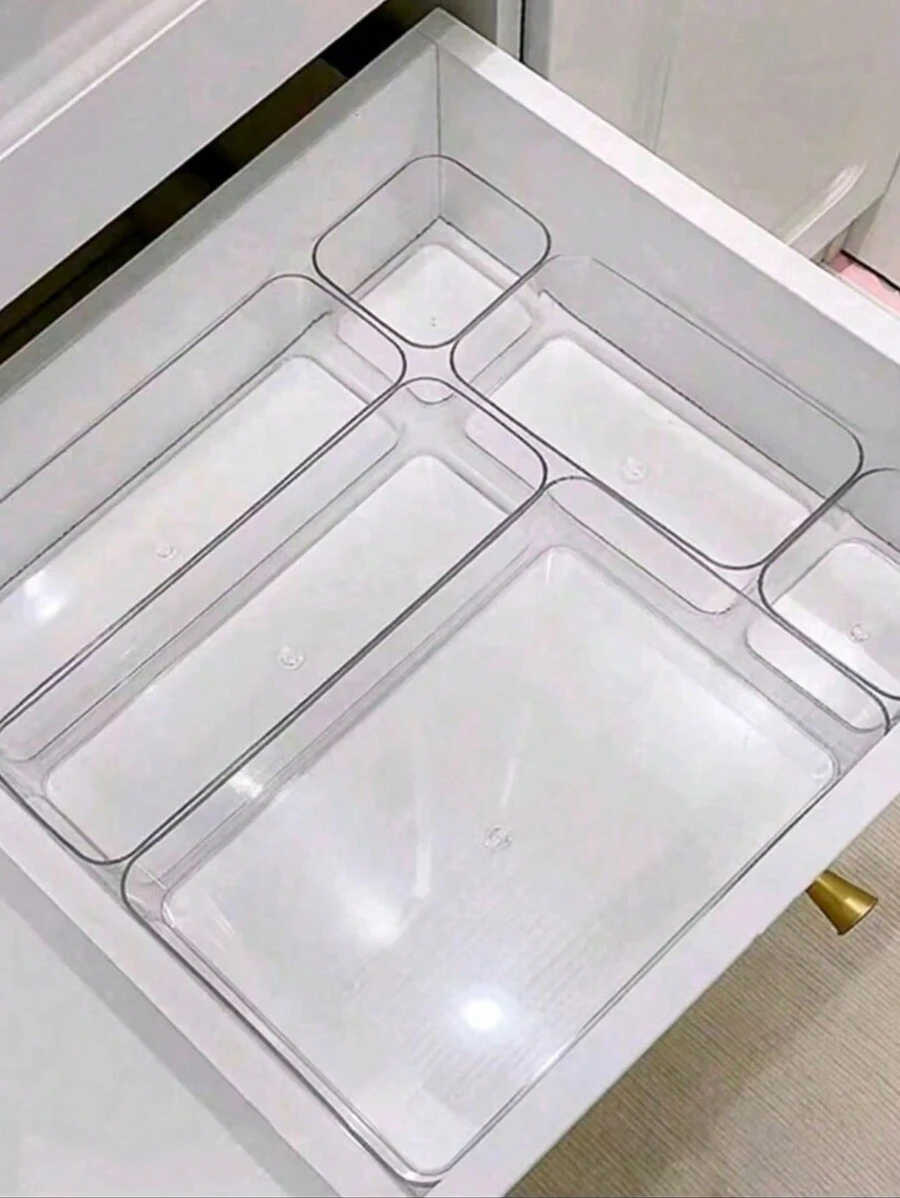 1/4/5/6件套极简透明抽屉收纳盒，化妆品整理盒，4种尺寸可选 - 多用途收纳，适用于书桌、橱柜、梳妆台，可存放化妆品和护肤品，家居装饰，卧室