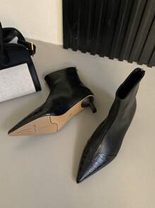 Damen Stiefeletten mit spitzer Zehenpartie, Kroko-Prägung, Kunstleder Einsätze, stilvolle, vielseitige High Heel Kurzstiefel, angenehm zu tragen