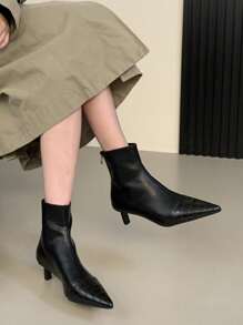 Damen Stiefeletten mit spitzer Zehenpartie, Kroko-Prägung, Kunstleder Einsätze, stilvolle, vielseitige High Heel Kurzstiefel, angenehm zu tragen