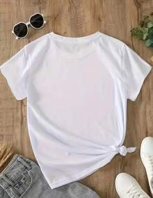 Solid Color Round Neck T-Shirt, Spring And Summer Casual Short-Sleeved T-Shirt, Women's Clothing