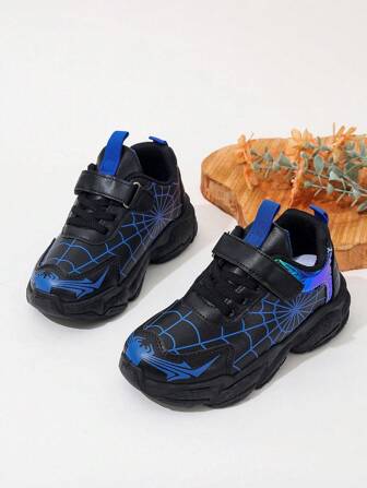 1 双儿童休闲运动鞋，涂鸦鞋面，钩环设计，防滑鞋底，适合所有季节