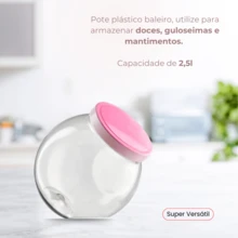 Kit 4 Large Candy Jars 2.5L Metal Lid Plastic Sweets Food - hồng - Xem 2