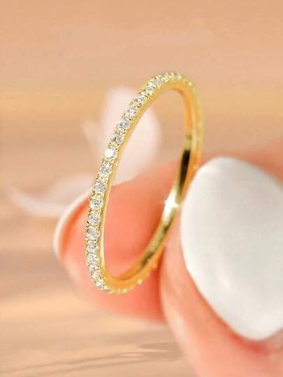 1pc Minimalist Shiny Single-Loop Pure Silver Cubic Zirconia Women's Jewelry Eternity Ring, Elegant Jewelry Gift Suitable For Women's Daily Decoration