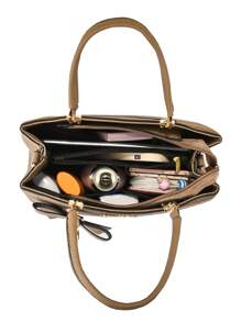 PLANEE 2 件/套女士纯色手提包和卡夹，采用 PU 材料和蝴蝶结吊坠，适合日常休闲、购物、商务通勤、书包套装、便携、经典休闲、商务休闲、适合少女、女大学生、白领、大学、办公室、小学