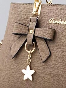 PLANEE 2 件/套女士纯色手提包和卡夹，采用 PU 材料和蝴蝶结吊坠，适合日常休闲、购物、商务通勤、书包套装、便携、经典休闲、商务休闲、适合少女、女大学生、白领、大学、办公室、小学