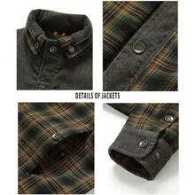 Men's Corduroy Plaid Sherpa Lined Flannel Shirt Jacket Fleece Coat - Light Army Green-072 - View 4