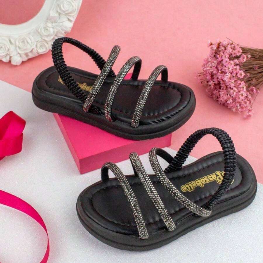 Girls' Shiny Rhinestone Tractor-Shaped Sandals, Delicate, Lightweight, Comfortable, New Release - 黑色 - 查看 1