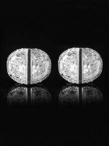 1 Paar Silber weiße Zirkonia Kristall Manschettenknöpfe für Herren, CZ Manschettenknöpfe funkeln, diamantartiger goldener Zierat Manschettenknöpfe für Hochzeit, Bräutigam, Trauzeuge