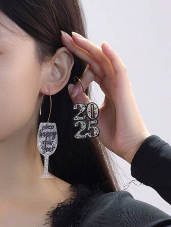 2pcs 2025 Pendant Earrings For Women, Suitable For Daily Wear