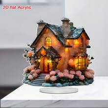 1pc Valentine's Day Rose House Acrylic Tabletop Decoration - Farmhouse Style Home & Office Decor, Perfect Gift For Her, Unique Year-Round Gift For Family & Friends Birthday