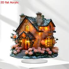 1pc Valentine's Day Rose House Acrylic Tabletop Decoration - Farmhouse Style Home & Office Decor, Perfect Gift For Her, Unique Year-Round Gift For Family & Friends Birthday