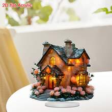 1pc Valentine's Day Rose House Acrylic Tabletop Decoration - Farmhouse Style Home & Office Decor, Perfect Gift For Her, Unique Year-Round Gift For Family & Friends Birthday