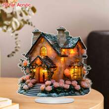 1pc Valentine's Day Rose House Acrylic Tabletop Decoration - Farmhouse Style Home & Office Decor, Perfect Gift For Her, Unique Year-Round Gift For Family & Friends Birthday