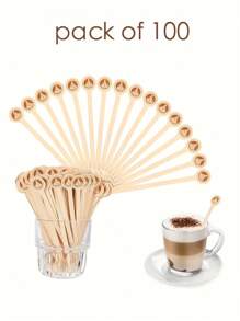 100支装木制咖啡搅拌棒，100支一次性咖啡搅拌棒，5.9英寸木制饮料搅拌棒，适用于咖啡和鸡尾酒，光滑端木制饮料搅拌棒，饮料棒，咖啡吧用品，学生必备，返校季 - 卡其色 - 查看 11