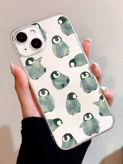1pc Penguin Pattern Full Coverage Transparent Anti-Fingerprint TPU Phone Case Compatible With IPhone 13, IPhone 11, IPhone 14 Pro Max, IPhone 13 Pro, IPhone 15/15 Plus/15 Pro/15 Pro Max/12/12 Pro/12 Pro Max/14/14 Pro/13 Pro Max And More Models Waterproof Shockproof Anti-Fall Scratch Resistant