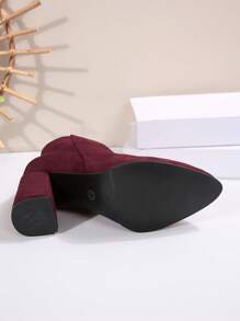 Wear With Hoodie,Women's Faux Suede High Heel Short Boots, Pointed Toe With Side Zipper Lined, Fashion Winter Boots - Burgundy - View 9