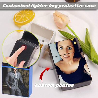 Funda personalizada a medida a prueba de humedad y anti-presión para encendedor con capacidad para 20 cigarrillos, estuche de cigarrillos de plástico, regalo para el Día del Padre y el novio, caja de cigarrillos portátil de carcasa dura, resistente al agua, con bolsa de regalo