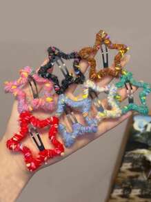 4pcs Women's Autumn/Winter Plush Star Bow Barrettes, Cute & Elegant Side Bangs Decor Hair Clips, Korean Style Versatile Hair Accessories Suitable For Daily Wear, Accessories Y2k, Claw Clips, Hair Claws, Hair Slide, Fall Fashion, Bows - Multicolor - View 14