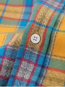 Vintage American Style Yellow Plaid Long Sleeve Shirt, Design Sense Loose Fit Couple Jacket