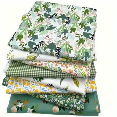 8 pezze di tessuto stampato con motivi floreali verdi, pre-tagliati in quadrati, da usare per patchwork fai-da-te, artigianato, fare cuscini, rivestimenti e borse