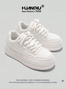 HUANQIU 女士时尚厚底休闲白色运动鞋，舒适时尚，适合运动和日常穿着，四季皆宜