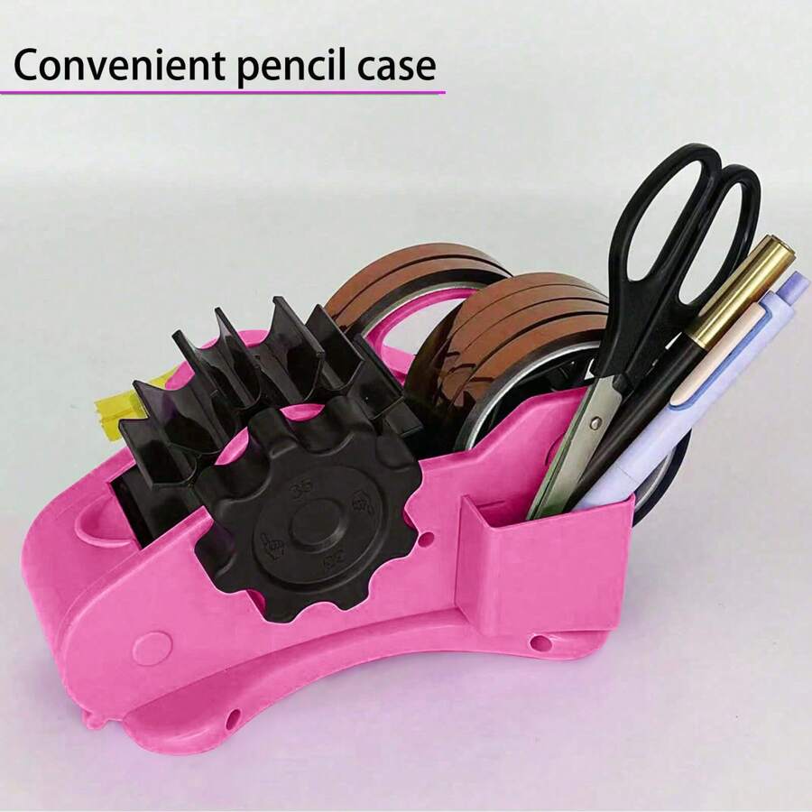 Cute Pink Desk Tape Dispenser With Pen Slot, 1 Inch And 3 Inch Double Roll Cores, Semi-Automatic, 3/4 Inch Thermal Tape Dispenser And Cutter, Designed For Office, School And Warehouse Back To School - Pink - View 1