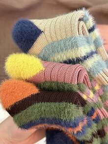 3 paia di calze alla caviglia da donna, a blocchi di colore, a righe, morbide e calde, alla moda e versatili, comode, ottimo regalo per la Festa della Mamma