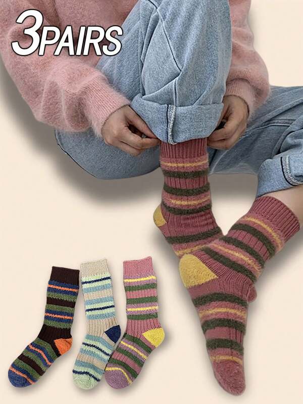 3 paia di calze alla caviglia da donna, a blocchi di colore, a righe, morbide e calde, alla moda e versatili, comode, ottimo regalo per la Festa della Mamma