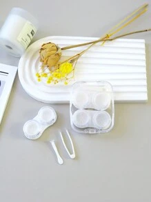 eyekan 1 件小巧简约透明隐形眼镜伴侣盒，可容纳两副，配有佩戴工具，用于存放彩色隐形眼镜粉色