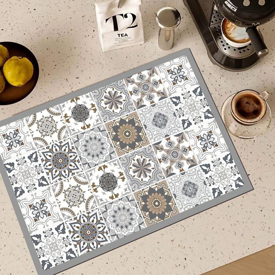 1 Tấm Thảm Lau Chùi Bát Đĩa Chống Thấm Nước Và Họa Tiết Gạch Hoa Kỳ Cho Quầy Bếp, Trang Trí Tiệc, Tấm Lót Bàn Ăn Siêu Thấm Hút, Có Mặt Sau Bằng Cao Su Chống Trượt, Thảm Nhà Bếp & Gia Đình Đa Năng, Thích Hợp Cho Máy Pha Cà Phê, Thảm Lau Chùi Bát & Giá Để Bát Đĩa