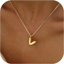 suteyi Bubble Letter Necklace Gold 14K Gold Plated Necklace Initial Necklaces For Women Dainty Bubble Alphabet Pendant Personalized Jewelry Gift - Gold - View 12