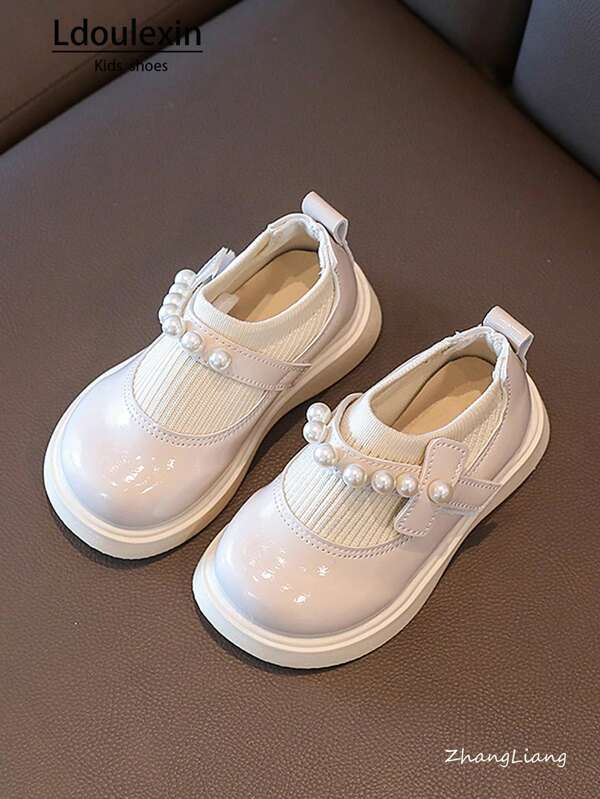 New Kids Girls Pearl Decor Mary Jane Flat Shoes, Princess Soft Sole Shoes