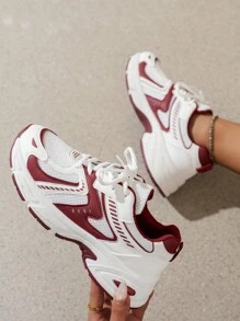 2025秋季厚底厚底运动鞋软皮2024春夏新款网面透气跑步鞋女休闲运动鞋 - 紅色 - 查看 3